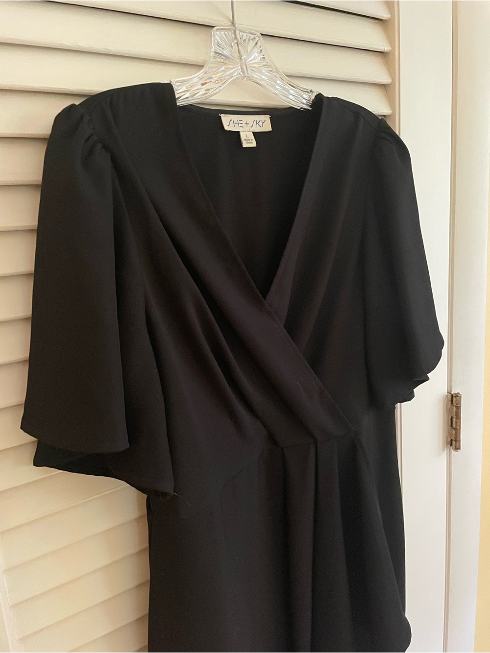 She + Sky Black Midi Wrap-Style Dress